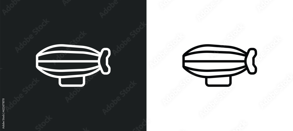 Poster zeppelin outline icon in white and black colors. zeppelin flat vector icon from transport aytan coll