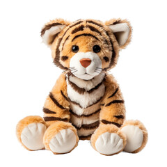 Stuffed toy tiger cutout isolated on white transparent background