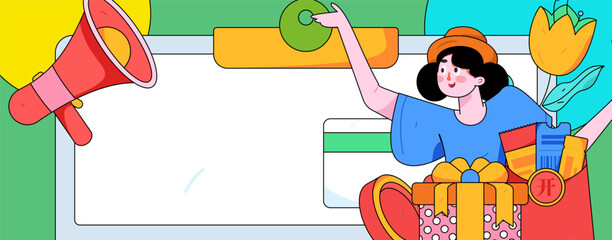 Holiday Shopping E-Commerce Online Shopping People Flat Vector Concept Operation Hand Drawn Illustration
