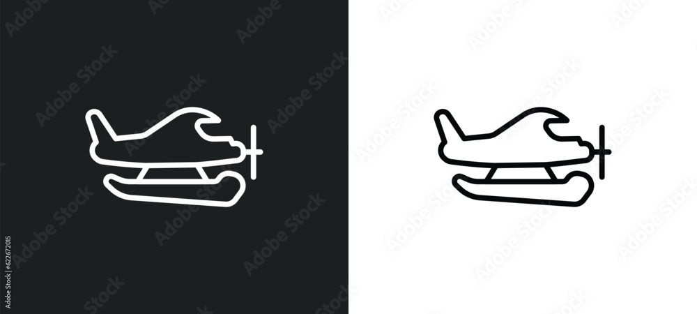 Poster hydroplane outline icon in white and black colors. hydroplane flat vector icon from transportation c