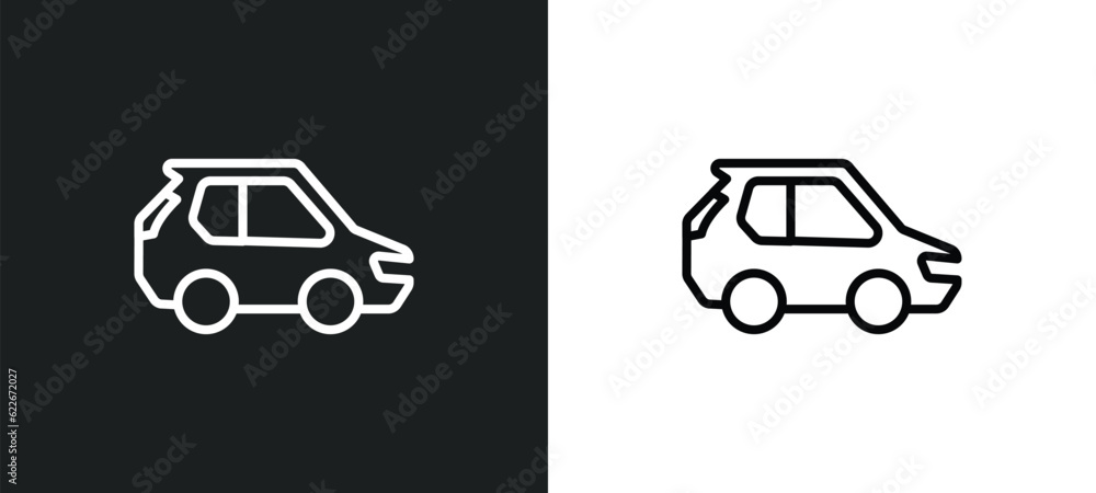 Poster hatchback outline icon in white and black colors. hatchback flat vector icon from transportation col