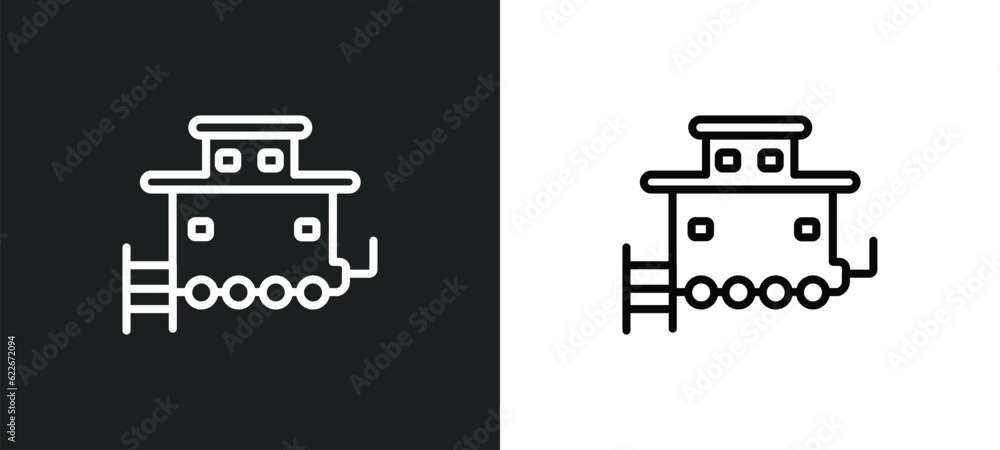 Poster caboose outline icon in white and black colors. caboose flat vector icon from transportation collect