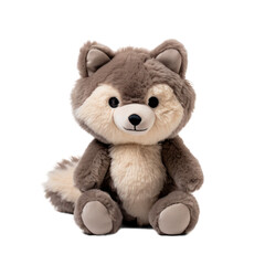 Fototapeta premium Stuffed toy wolf cutout isolated on white transparent background