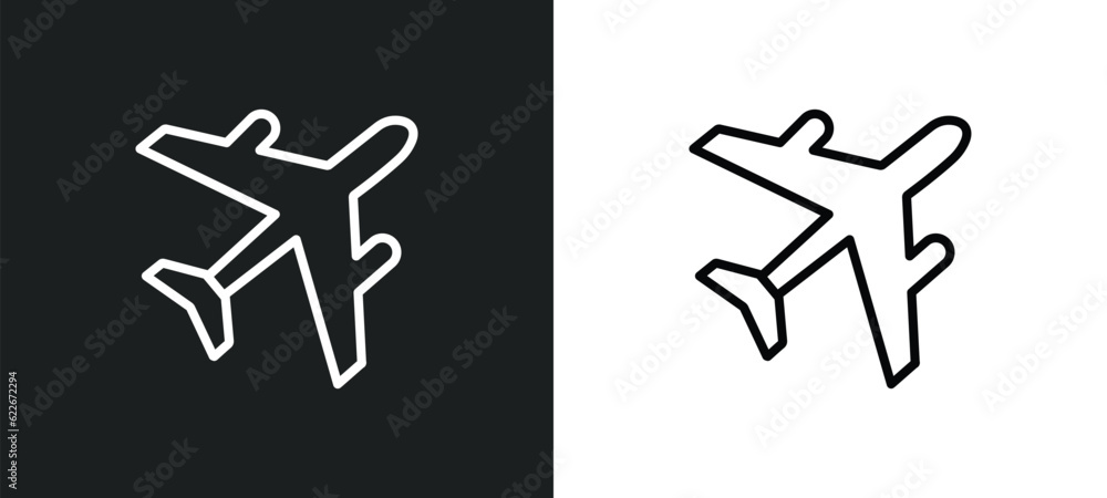 Poster plane outline icon in white and black colors. plane flat vector icon from transportation collection 