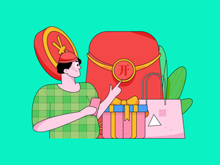 Holiday Shopping E-Commerce Online Shopping People Flat Vector Concept Operation Hand Drawn Illustration
