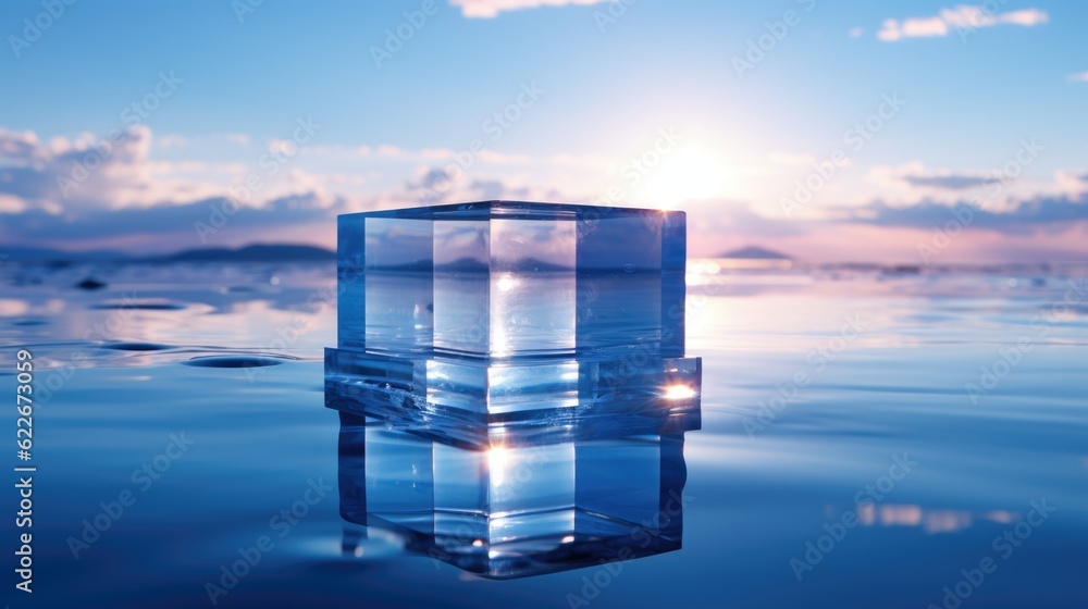 Aufkleber an ice block floating in the middle of the ocean. generative ai image.