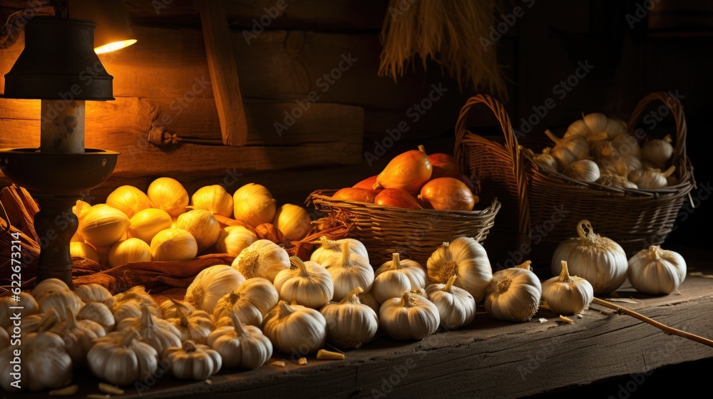 Poster a table topped with lots of different types of vegetables. generative ai image.