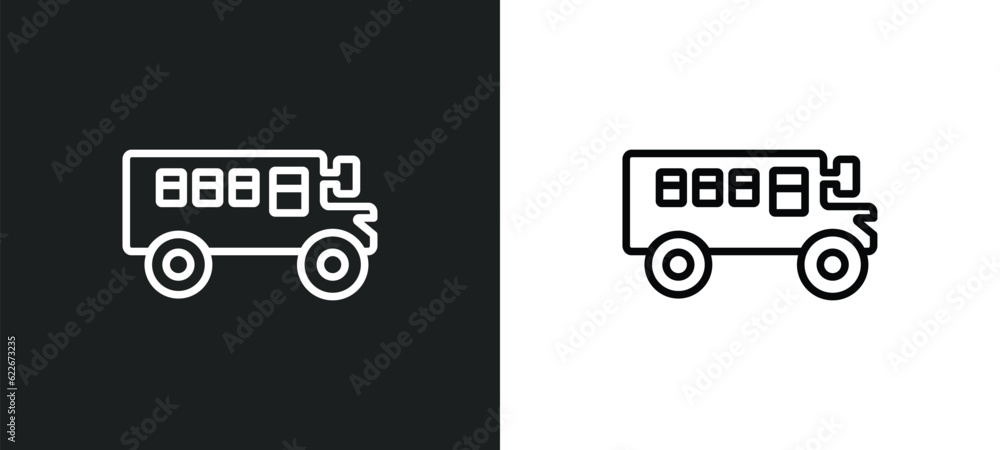 Poster school bus empty outline icon in white and black colors. school bus empty flat vector icon from tran