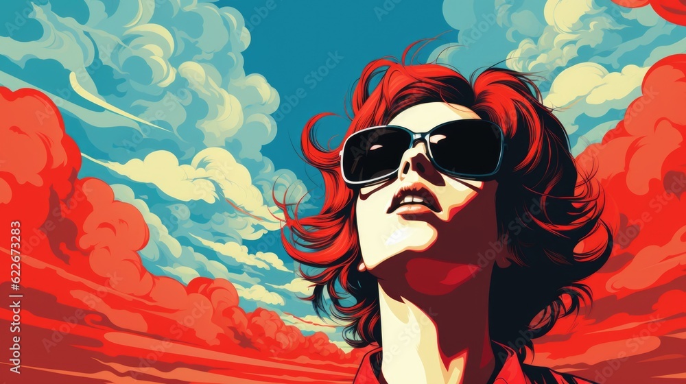 Canvas Prints A woman wearing sunglasses and a red jacket. Generative AI image.