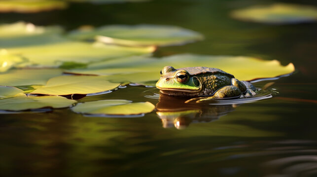 frog in the pond HD 8K wallpaper Stock Photographic Image