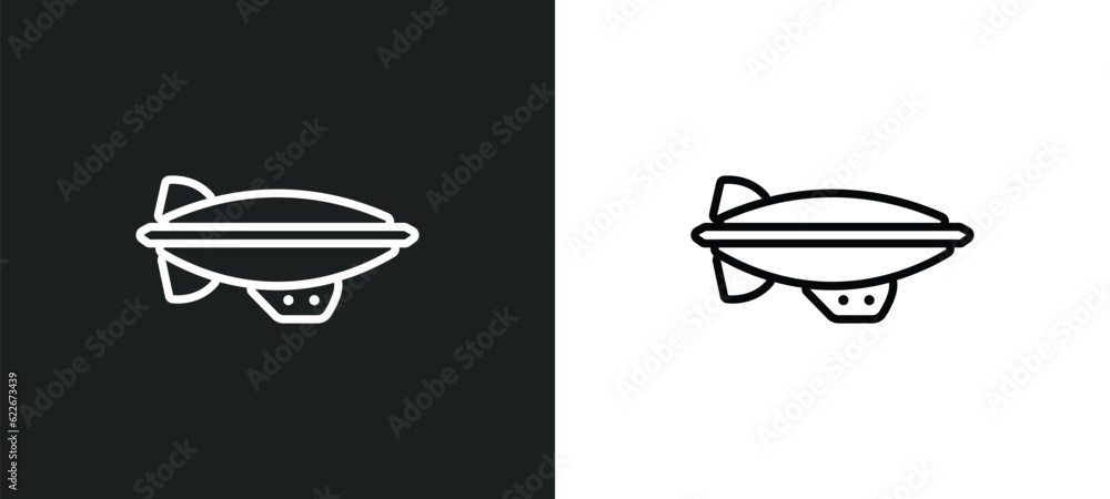 Poster blimp outline icon in white and black colors. blimp flat vector icon from transport collection for w
