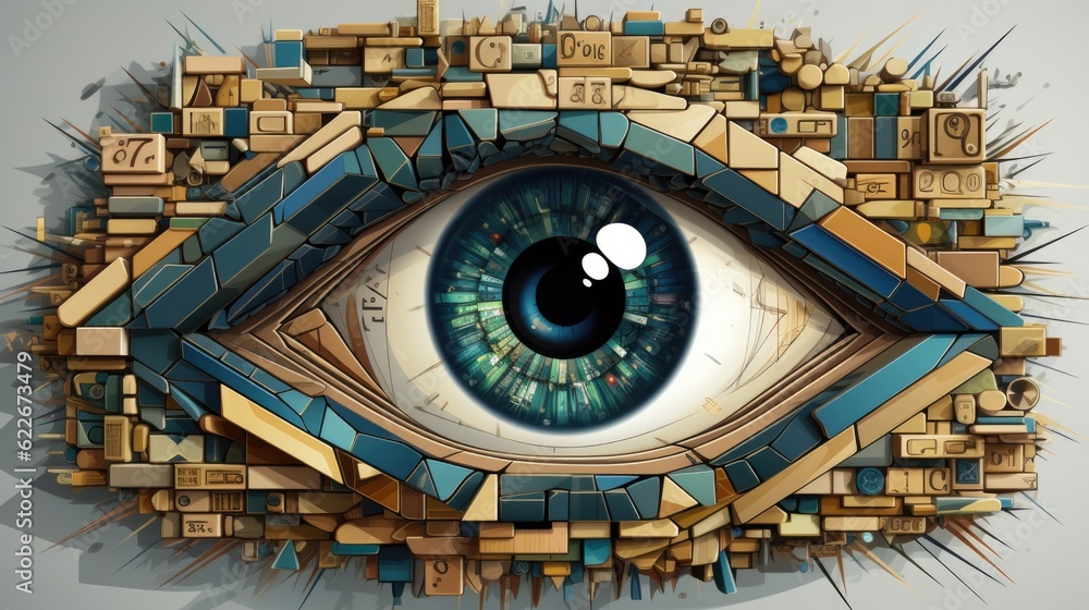 Aufkleber a close up of an eye made of blocks. generative ai image.