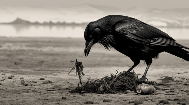 crow on the ground HD 8K wallpaper Stock Photographic Image
