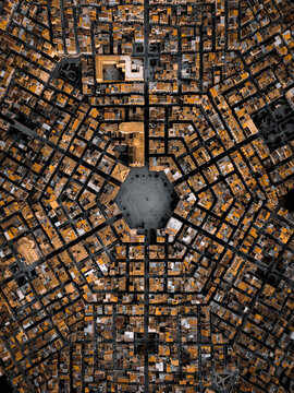 Aerial view of the hexagonal map of Grammichele, Sicily, Italy.