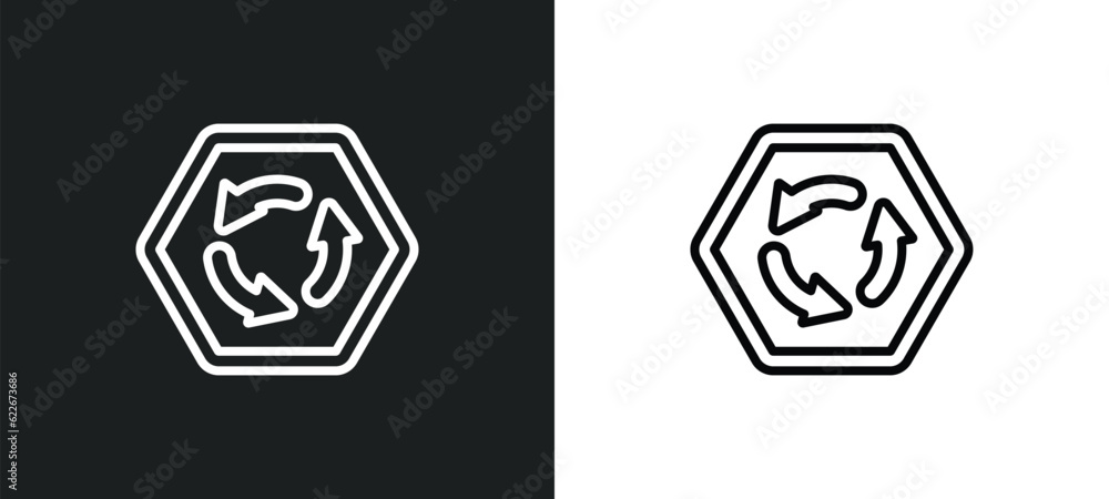 Poster roundabout outline icon in white and black colors. roundabout flat vector icon from traffic signs co