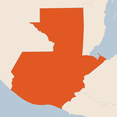 Map of the country of Guatemala highlighted in orange isolated on a beige blue background