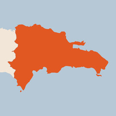 Map of the country of Dominican Republic highlighted in orange isolated on a beige blue background