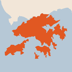 Map of the country of Hong Kong S.A.R. highlighted in orange isolated on a beige blue background