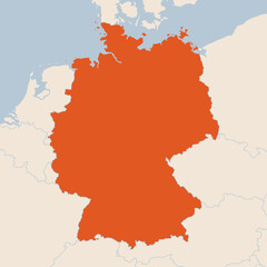 Map of the country of Germany highlighted in orange isolated on a beige blue background