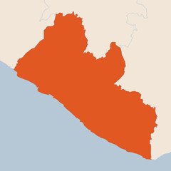 Map of the country of Liberia highlighted in orange isolated on a beige blue background