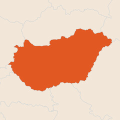Map of the country of Hungary highlighted in orange isolated on a beige blue background