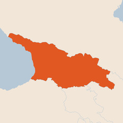 Map of the country of Georgia highlighted in orange isolated on a beige blue background