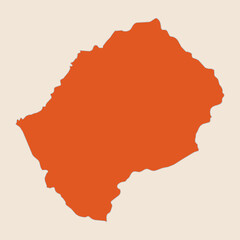 Map of the country of Lesotho highlighted in orange isolated on a beige blue background