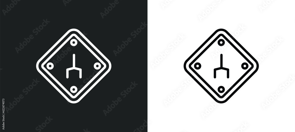 Poster end of way outline icon in white and black colors. end of way flat vector icon from traffic signs co