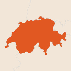 Map of the country of Switzerland highlighted in orange isolated on a beige blue background