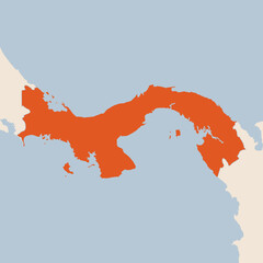 Map of the country of Panama highlighted in orange isolated on a beige blue background