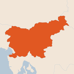 Map of the country of Slovenia highlighted in orange isolated on a beige blue background