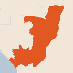 Map of the country of Republic of the Congo highlighted in orange isolated on a beige blue background