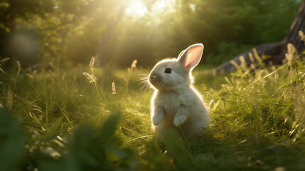 white rabbit on the grass HD 8K wallpaper Stock Photographic Image