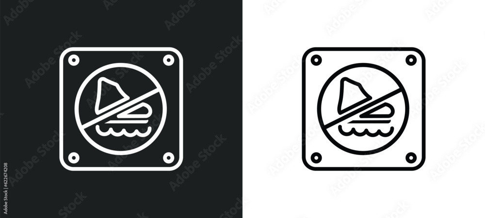 Poster no skating outline icon in white and black colors. no skating flat vector icon from traffic signs co