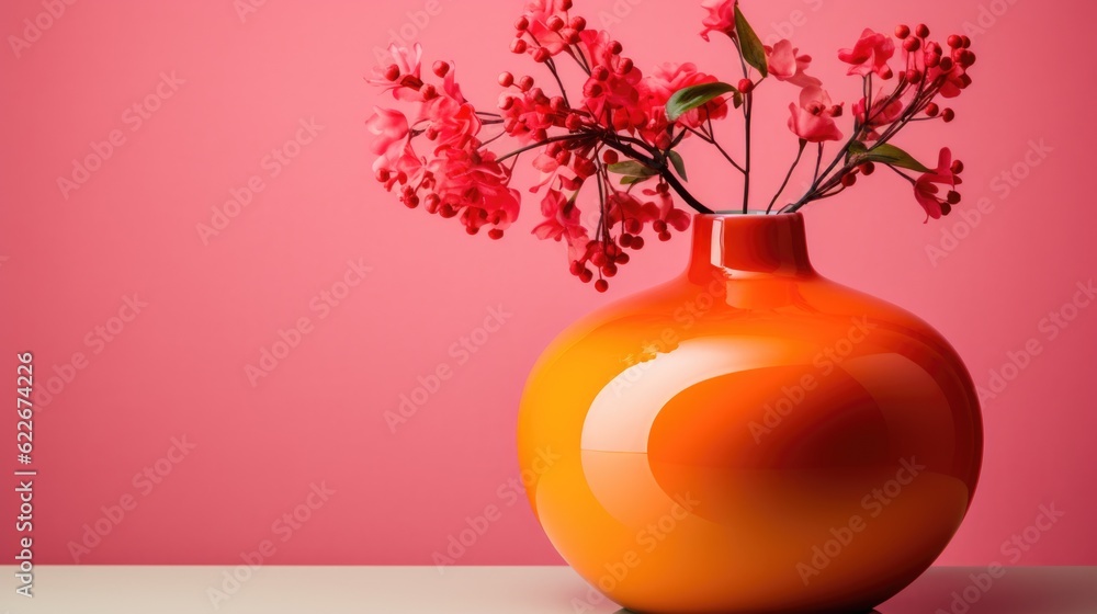Poster a vase with flowers in it on a table. generative ai image.