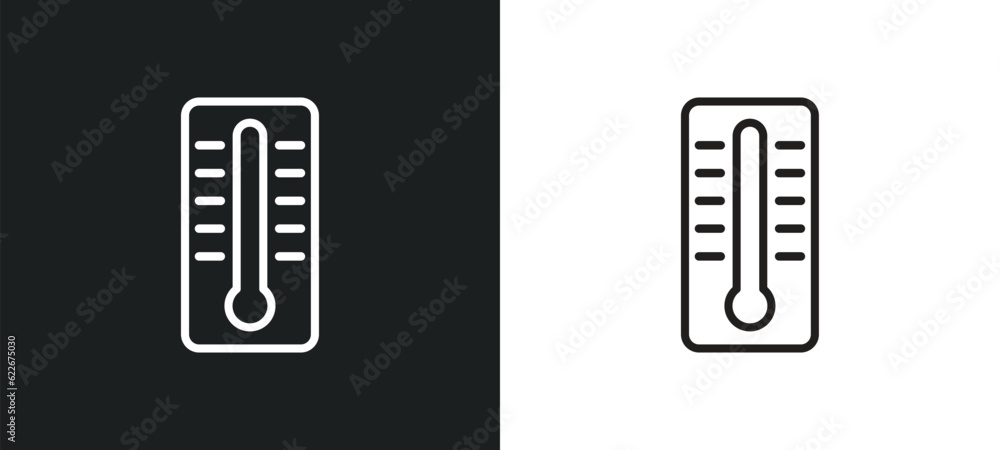 Poster mercury thermometer degrees outline icon in white and black colors. mercury thermometer degrees flat