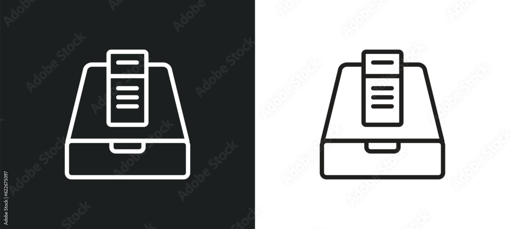 Poster tray for papers outline icon in white and black colors. tray for papers flat vector icon from tools 