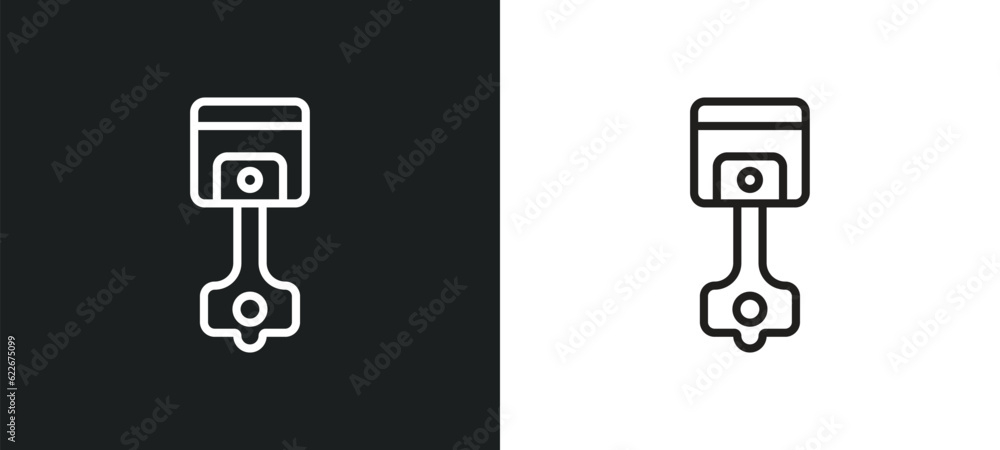Poster piston on outline icon in white and black colors. piston on flat vector icon from tools and utensils