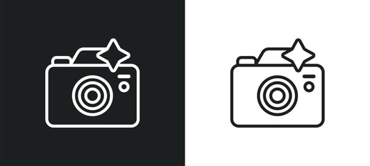 camera with flash outline icon in white and black colors. camera with flash flat vector icon from tools and utensils collection for web, mobile apps and ui.