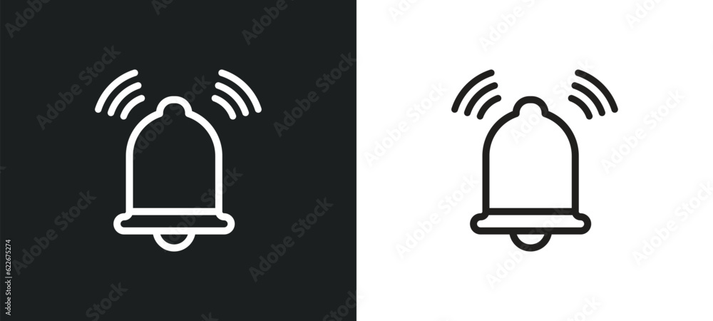 Poster ringing outline icon in white and black colors. ringing flat vector icon from tools and utensils col