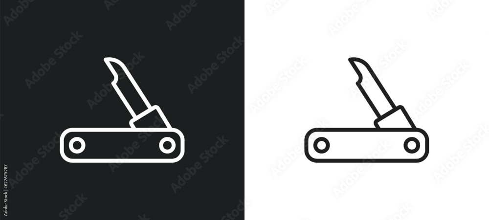 Poster penknife outline icon in white and black colors. penknife flat vector icon from tools and utensils c