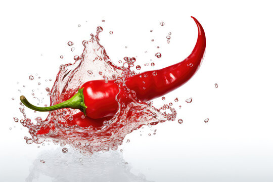 fresh red chili pepper with water splash on white background (ai generated)