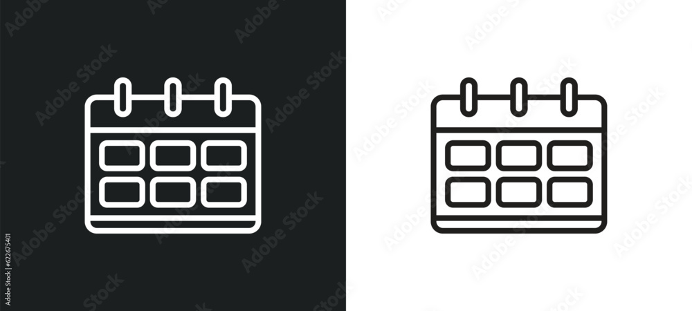 Poster calendar with six days outline icon in white and black colors. calendar with six days flat vector ic