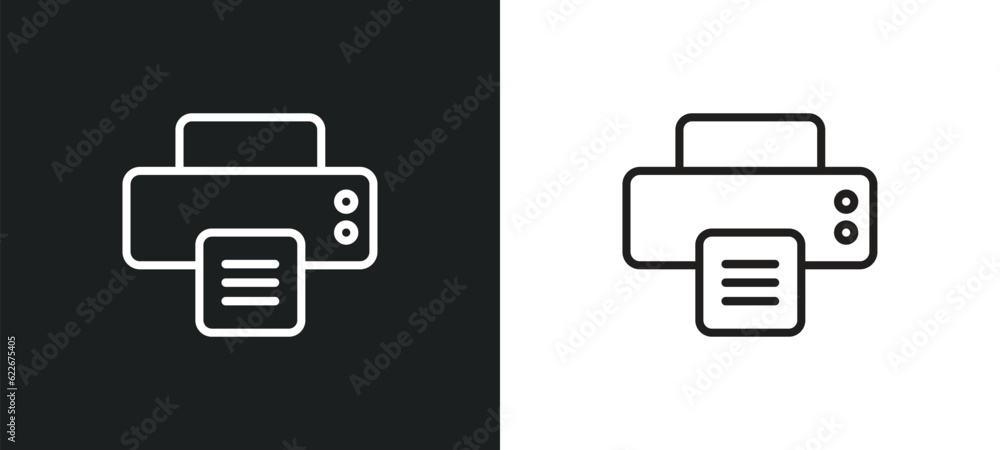 Poster print button outline icon in white and black colors. print button flat vector icon from tools and ut