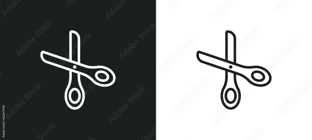Poster open scissors outline icon in white and black colors. open scissors flat vector icon from tools and 