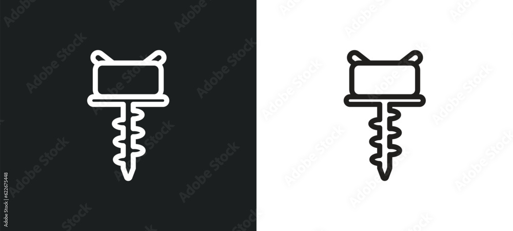 Poster auger outline icon in white and black colors. auger flat vector icon from tools and utensils collect