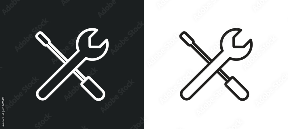 Poster reparation outline icon in white and black colors. reparation flat vector icon from tools and utensi