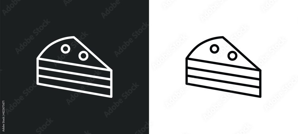 Poster piece of cake outline icon in white and black colors. piece of cake flat vector icon from thanksgivi