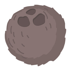 Coconut poster in cartoon style, hard coconut whole, fresh juicy isolated on white background. Ingredient for cosmetic oil or vegetarian food. Large nut grows on a palm tree. Vegan healthy food