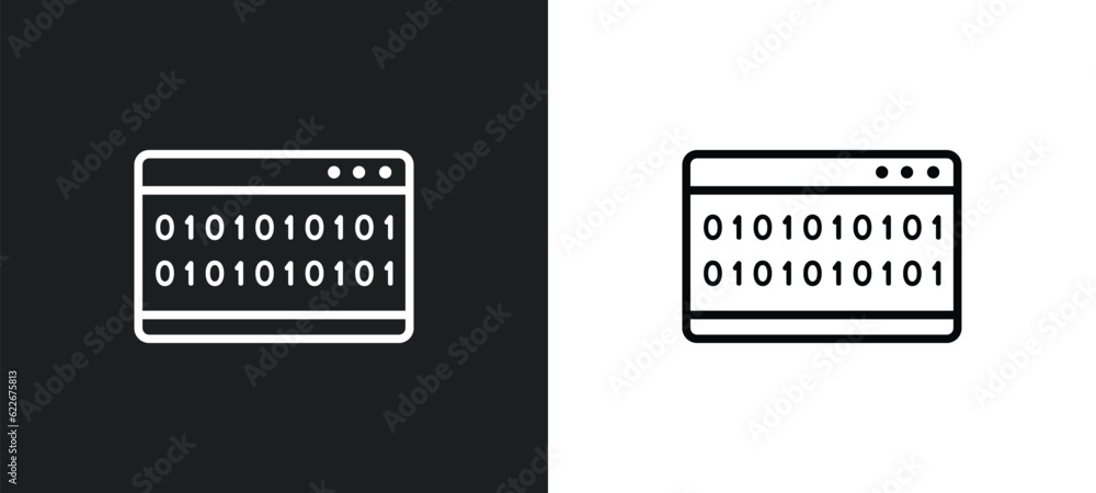 Poster binary processed mobile analysis outline icon in white and black colors. binary processed mobile ana